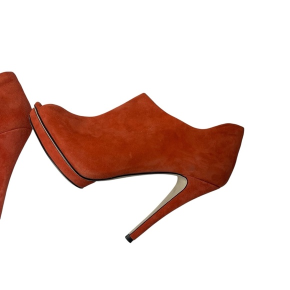 BCBGMaxAzria Red/Orange‎ High-Heeled Peep-Toe Booties - Picture 4 of 10